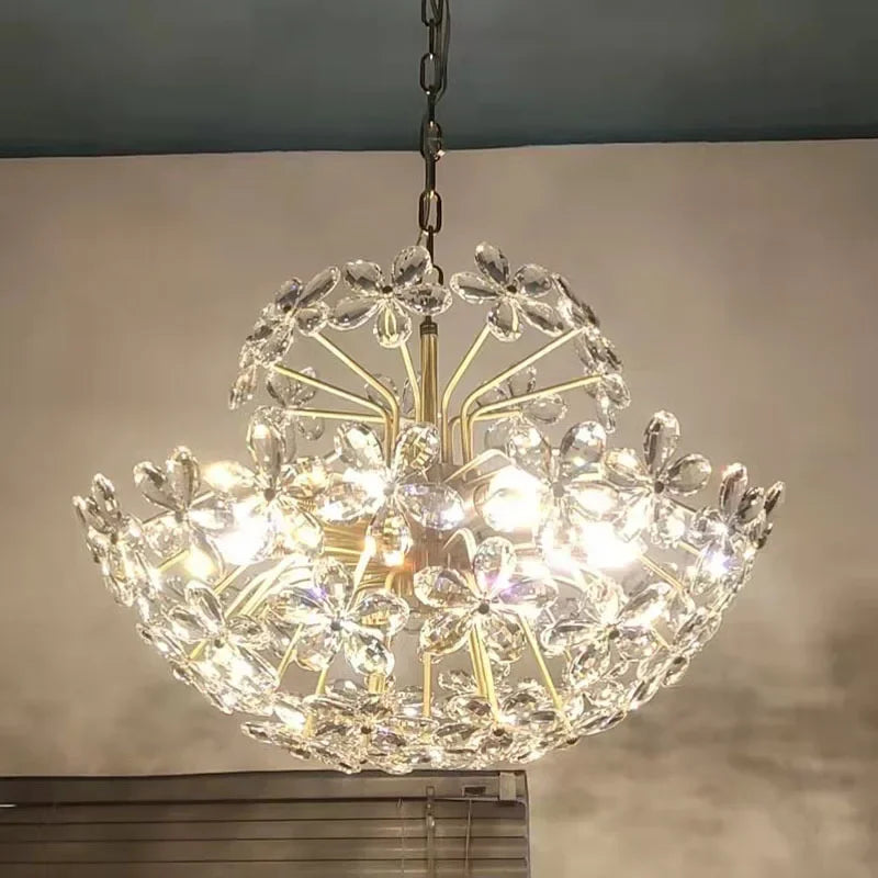 lustre design français en cristal fleur rétro led de luxe