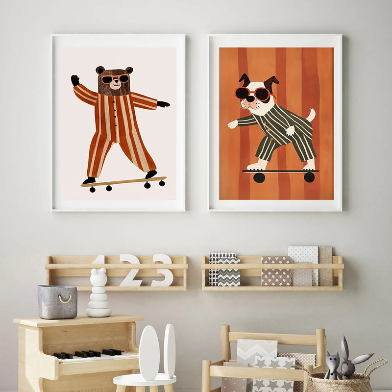 affiches amusantes d'animaux pour décoration chambre enfant