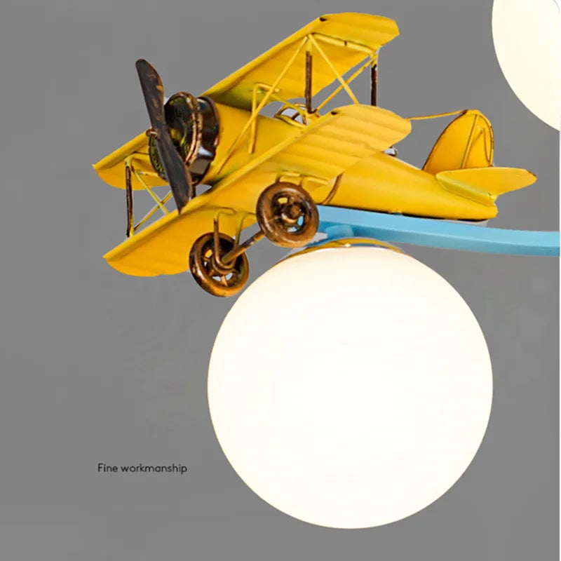 Cartoon Yellow Airplane Ceiling Lamps Children's Room Chandelier Light for Nursery School Kids Girl Boy Bedroom Hanging Lights