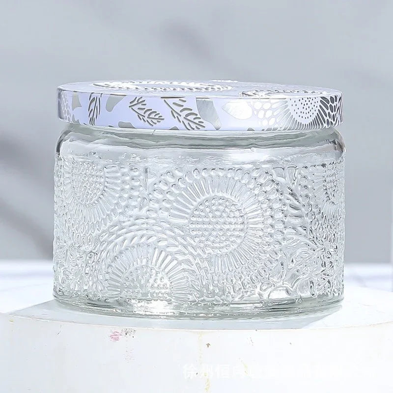 pot à bougie en relief en verre avec couvercle pour aromathérapie