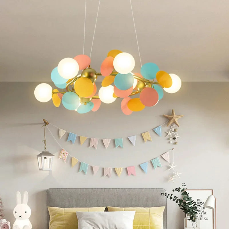 2024Modern Colored Leaf Chandelier LED for Kid’s Bedroom Living Room Diningroom Master Bedroom Bar Hanging Lamp