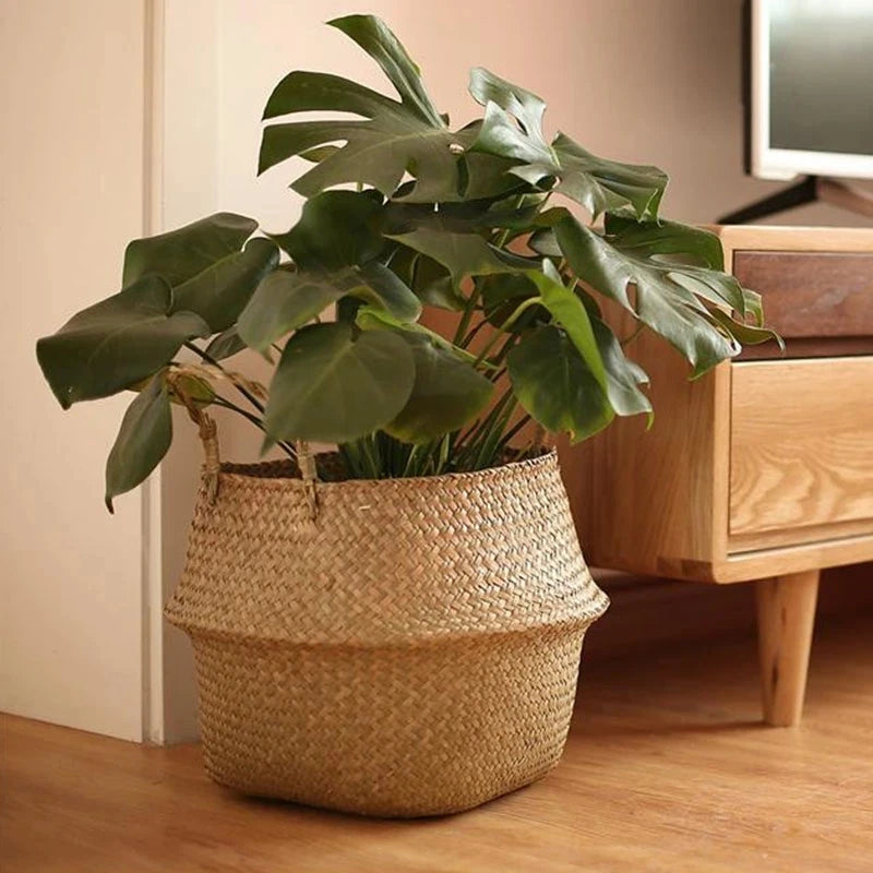 panier en paille pour plantes d'intérieur et d'extérieur