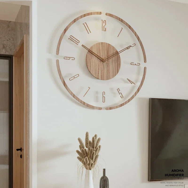 horloge murale en bois massif design silencieuse pour décoration intérieure