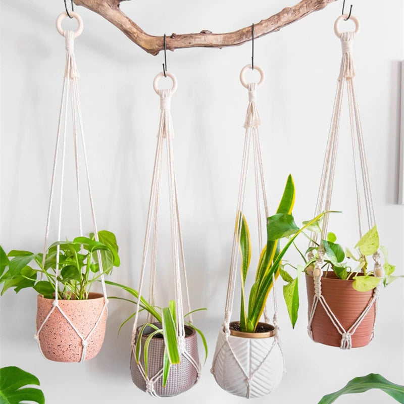 support de plante en macramé suspendu fait main en coton naturel