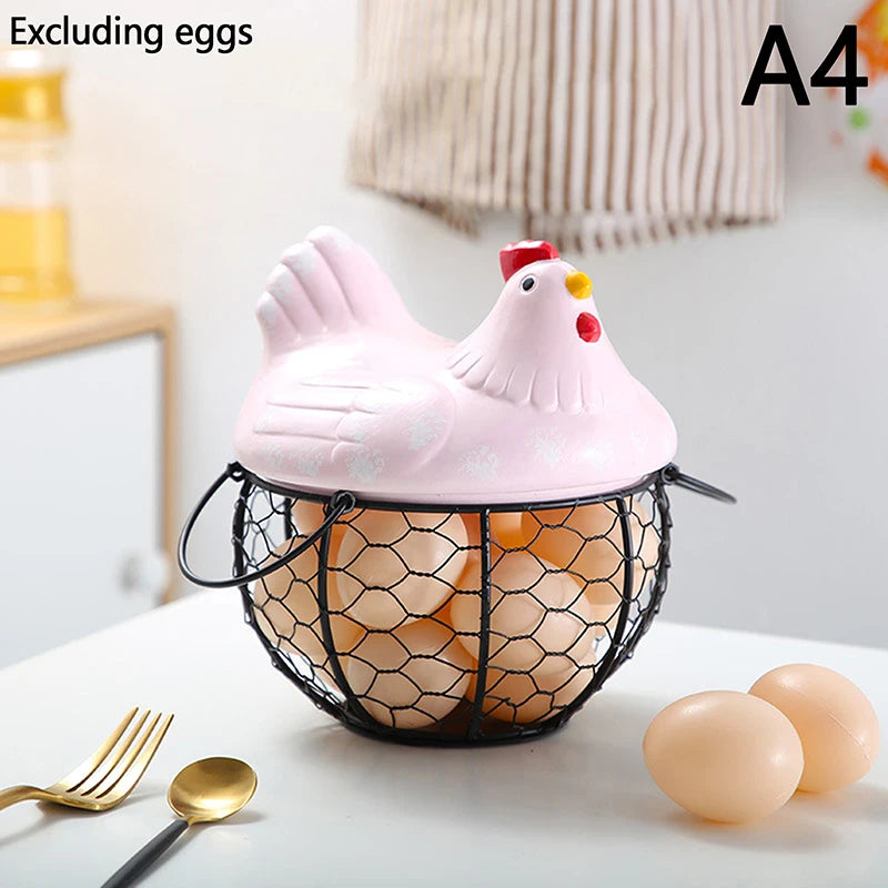 porte-oeufs en fer poulet en céramique panier de rangement durable