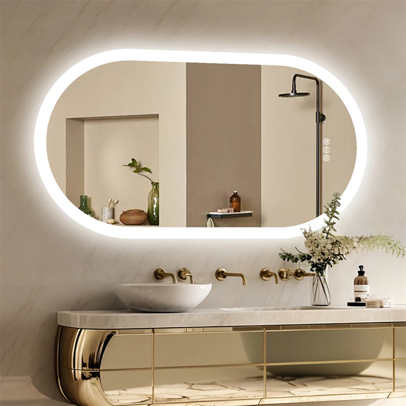 miroir ovale à led intelligent antibuée avec mémoire de lumière