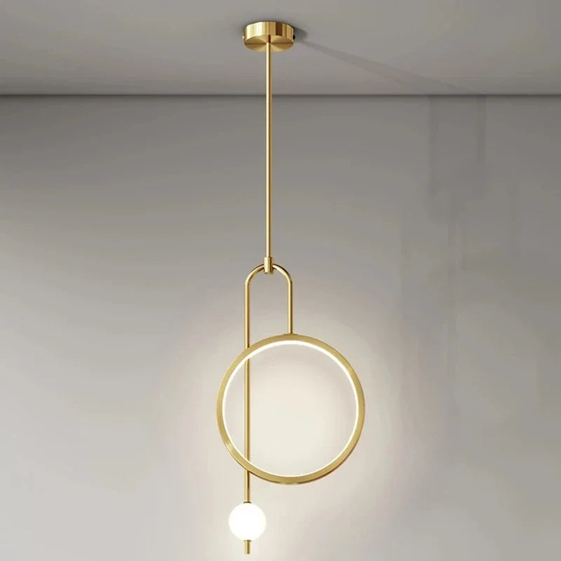 Gold Ring Pendant Light Modern Ball Led Hanging Lamp Bedroom Bedside Nordic Living Room Home Decor Background Lighting