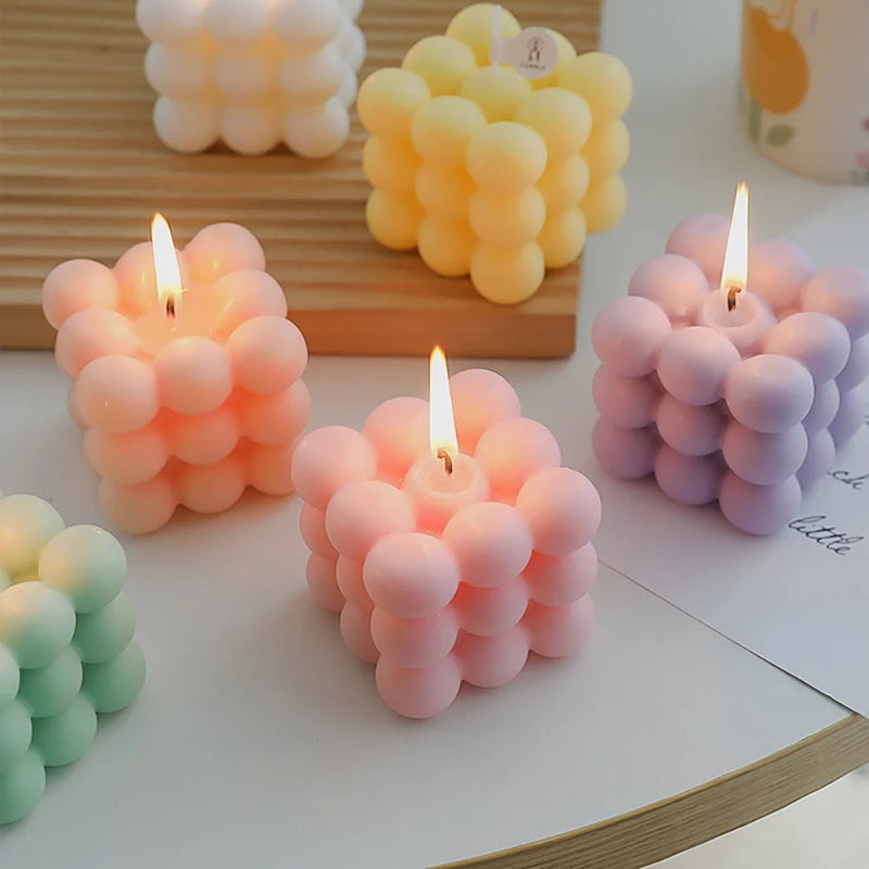 bougie cube parfumée à bulles en cire de soja artisanale