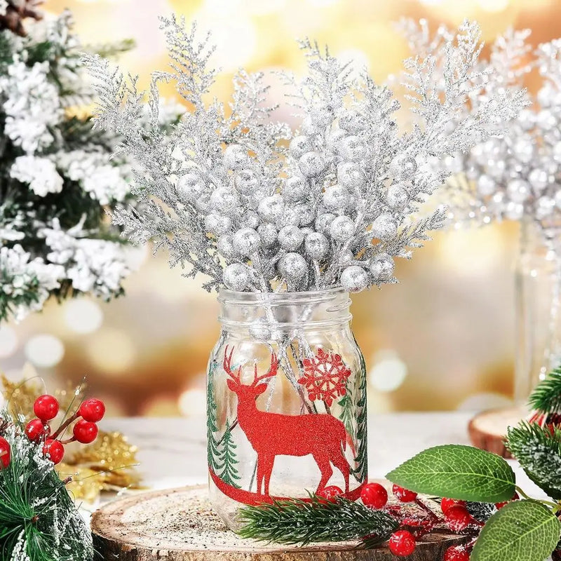 lot de 5 décorations de noël paillettes fleurs artificielles pour nouvel an 2025