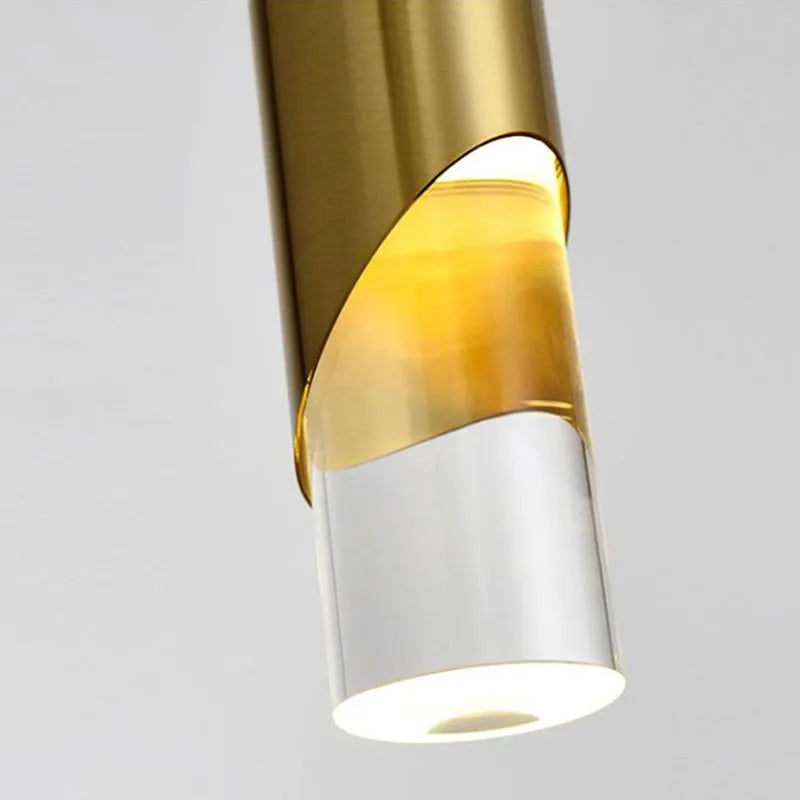lustre led minimaliste cylindrique en fer et cristal