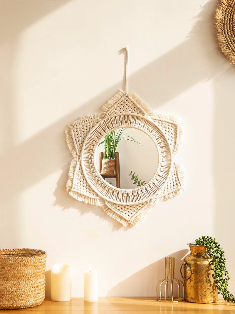 miroir décoratif boho en macramé pour décoration murale artisanale