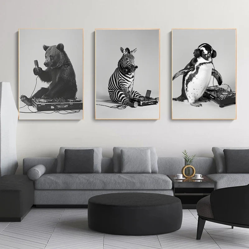 Tableau affiche humoristique animaux chanteurs pour décoration murale