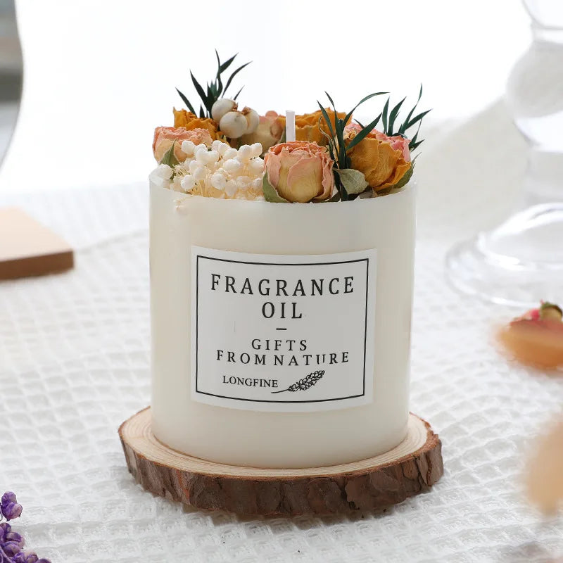 bougie parfumée fleurs séchées en cire de soja décorative et romantique