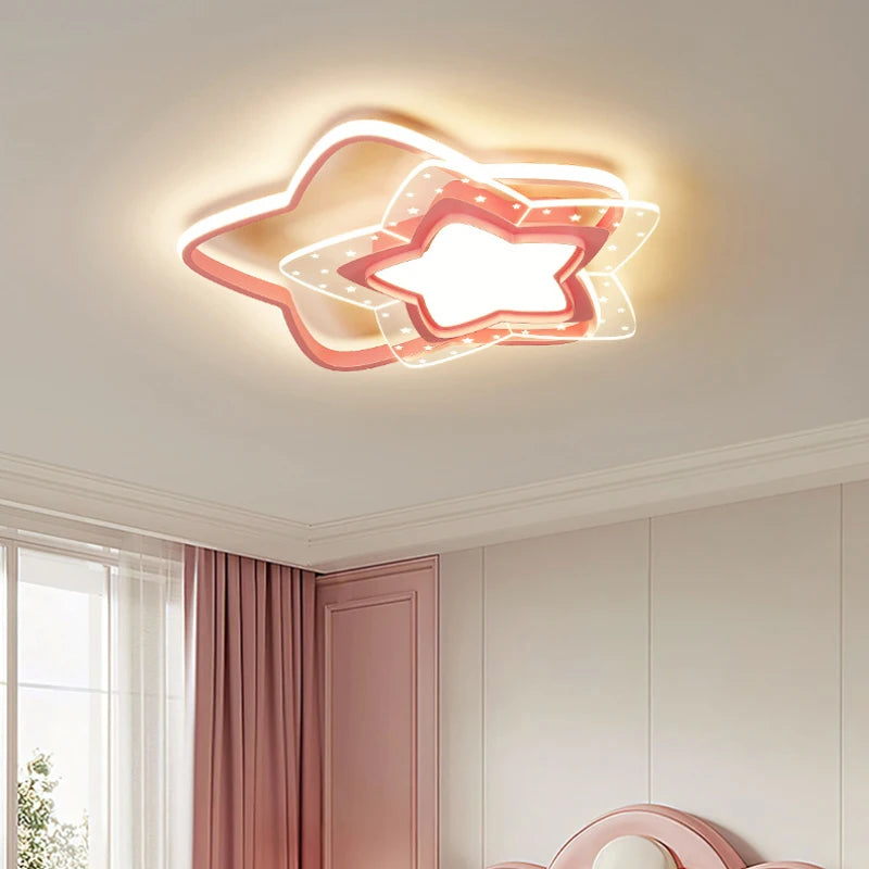 plafonnier led étoile rose moderne pour chambre d'enfant