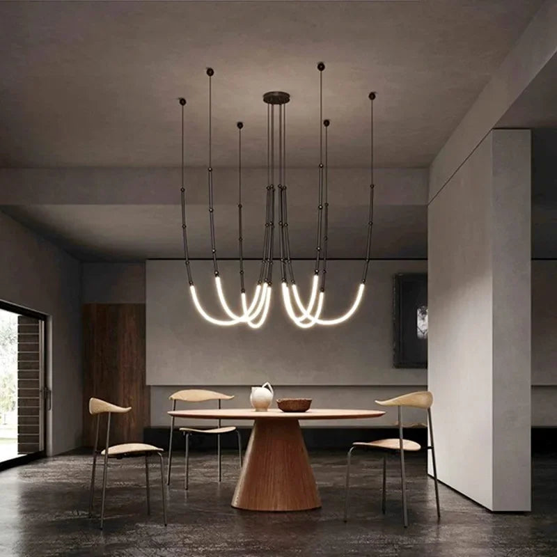 Italian New Restaurant LED Chandelier Modern Villa Living Room Creative Hanging Lamp Simple Line Lights Duplex Floor Chandeliers