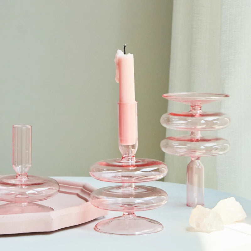 bougeoirs coniques en verre pour décoration de table de mariage