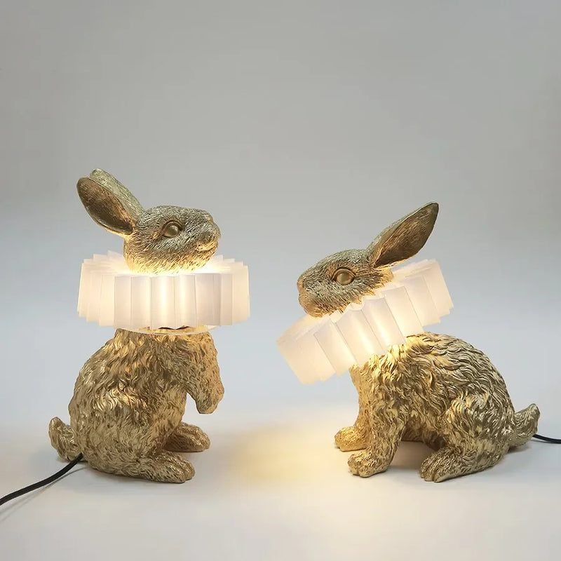 lampe de table créative en résine avec écharpe de lapin décorative