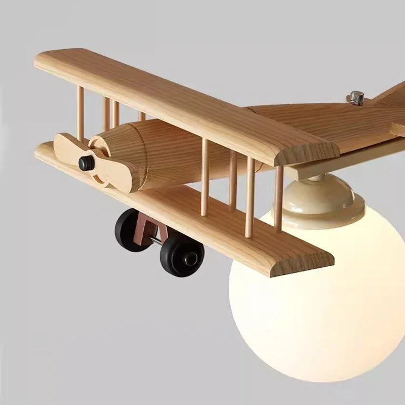 lustre en bois avion pour chambre d'enfant plafonnier led