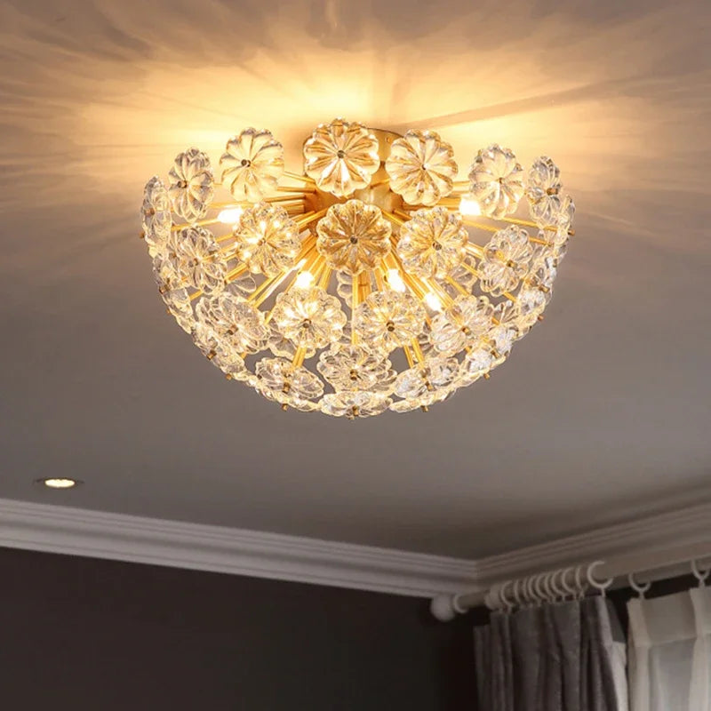 lustre en cristal pissenlit rond en cuivre pour décoration artistique