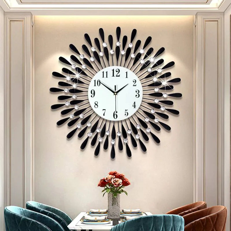 horloge murale 3D en cristal moderne silencieuse décoration intérieure