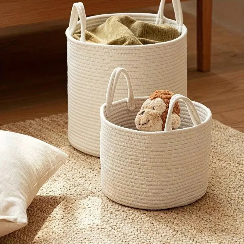 panier de rangement jouets bébé et enfant en corde de coton