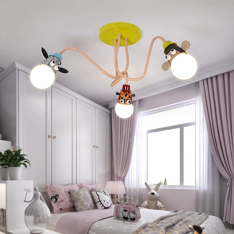 Cartoon Zebra Monkey Tiger Giraffe Animal Pendant Lamps LED E27 Kids Bedroom Hanging Light For Kindergarten Baby Child Decor