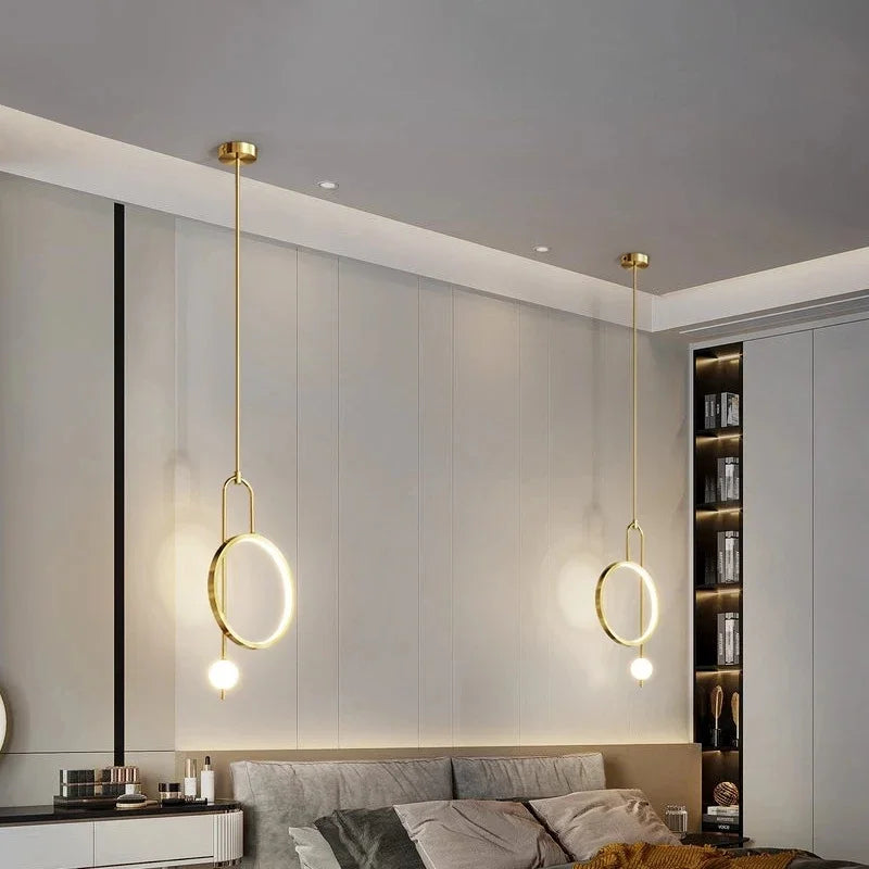 Gold Ring Pendant Light Modern Ball Led Hanging Lamp Bedroom Bedside Nordic Living Room Home Decor Background Lighting