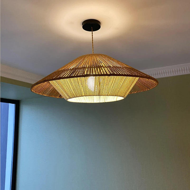 lustre en corde de chanvre éclairage suspendu en rotin décoratif