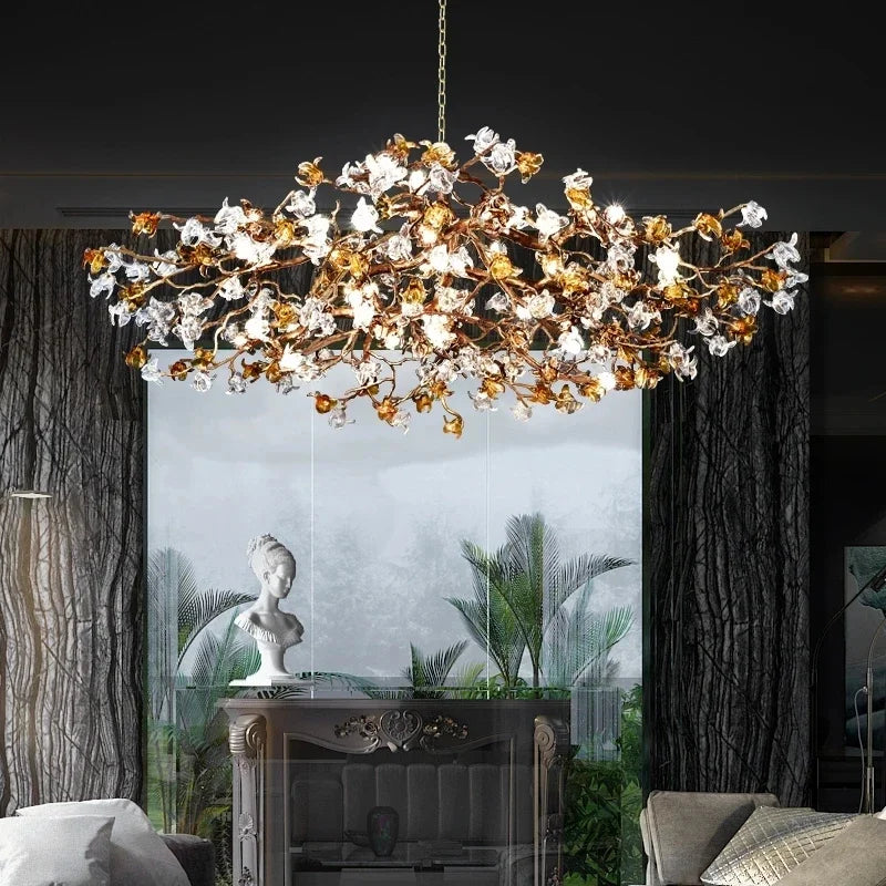 lustre retro en cuivre style chinois en forme de branche