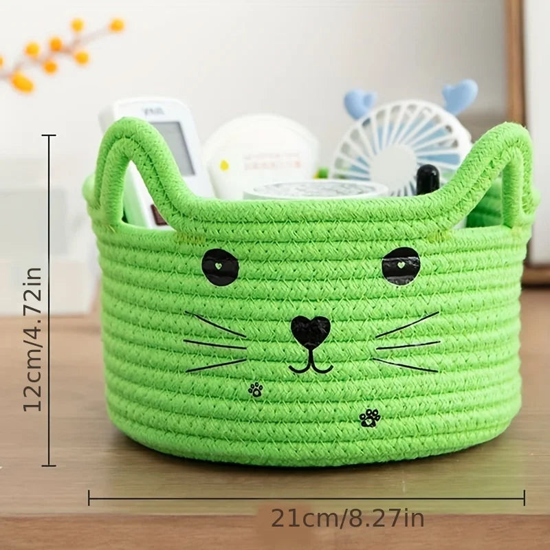 paniers de rangement en coton thème chaton décoratif et pratique