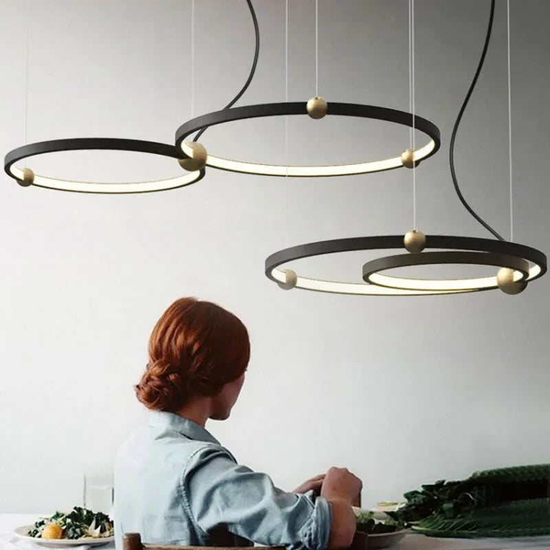 lustre moderne avec anneau suspension led pour décoration suspendue