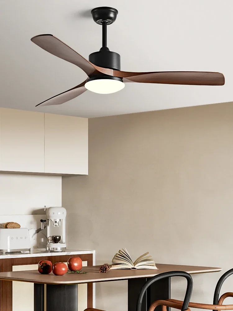 plafonnier en bois avec ventilateur télécommande et lumière intégrée