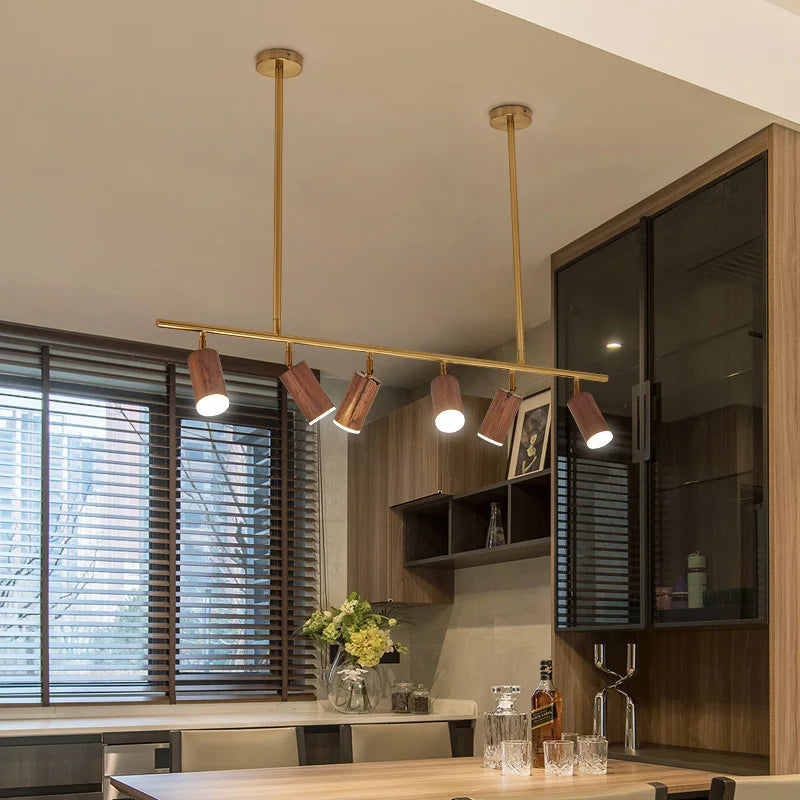 lustre led moderne en bois de noyer pour décoration maison