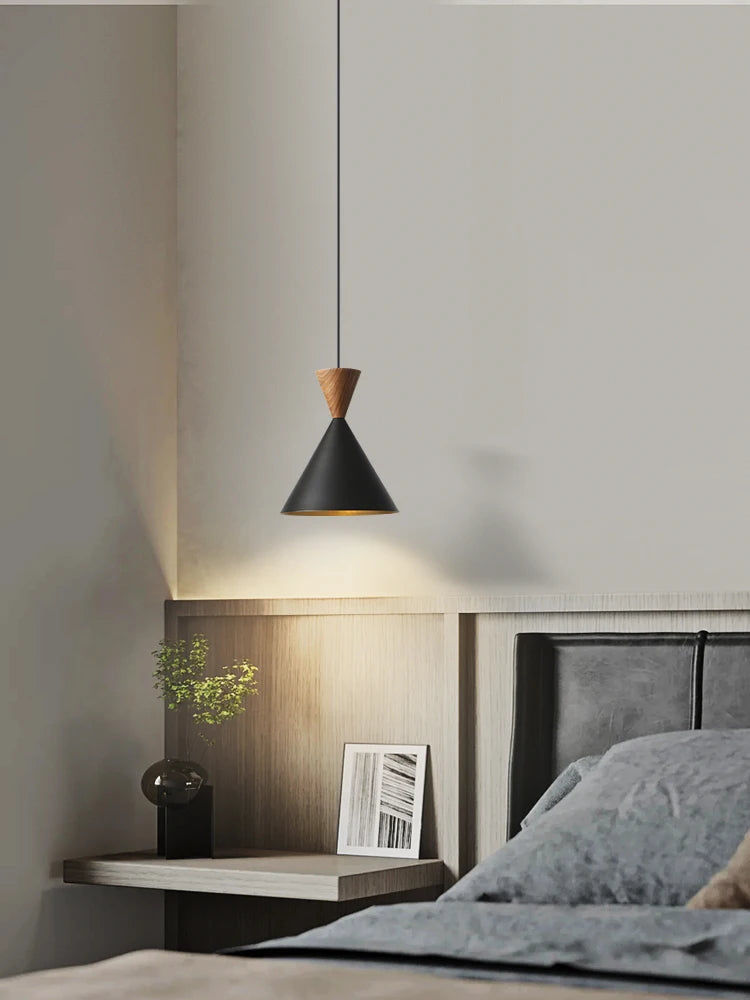 Modern and Minimalist Master Bedroom Bedside Pendant Light, Personalized and Luxurious All Copper Walnut Bar Hanging Line Light