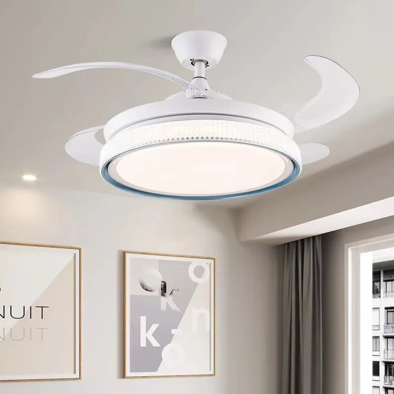 ventilateur de plafond moderne led intelligent avec 4 pales rétractables