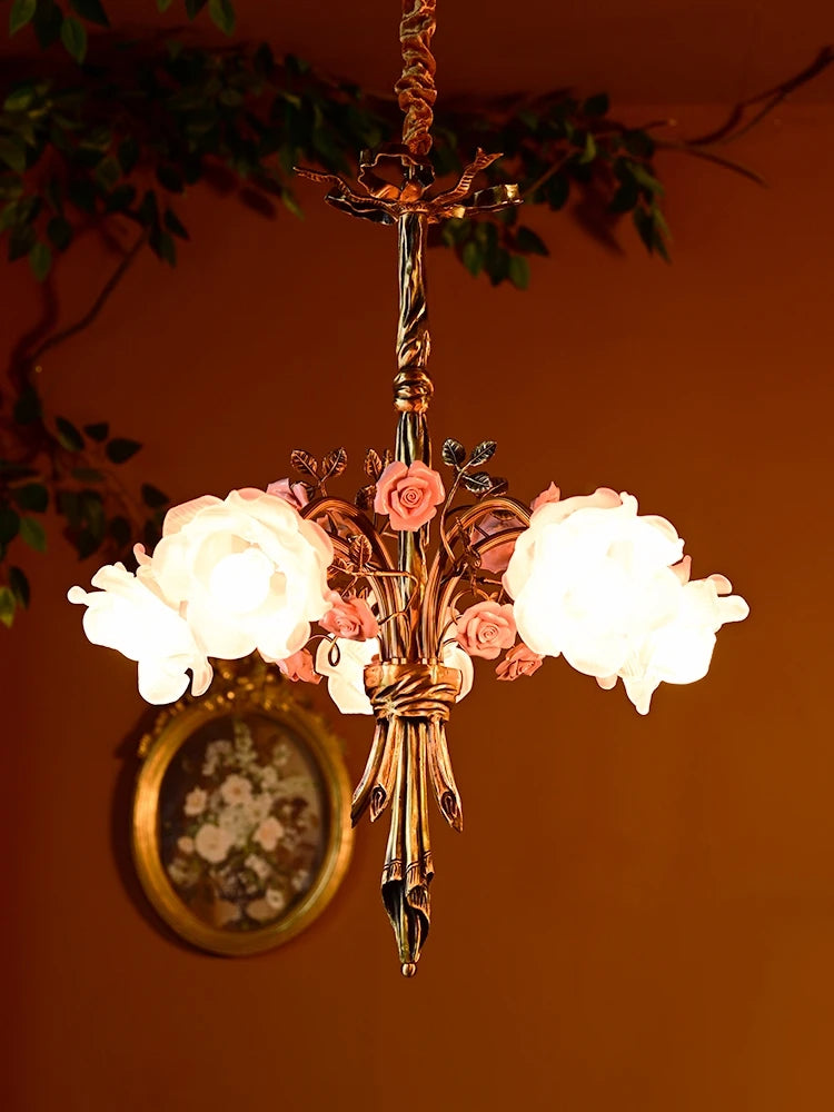 lustre en cuivre avec verre rose style classique européen à led