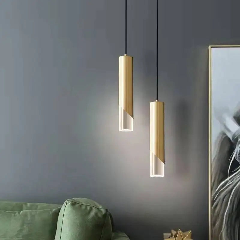 lustre led minimaliste cylindrique en fer et cristal