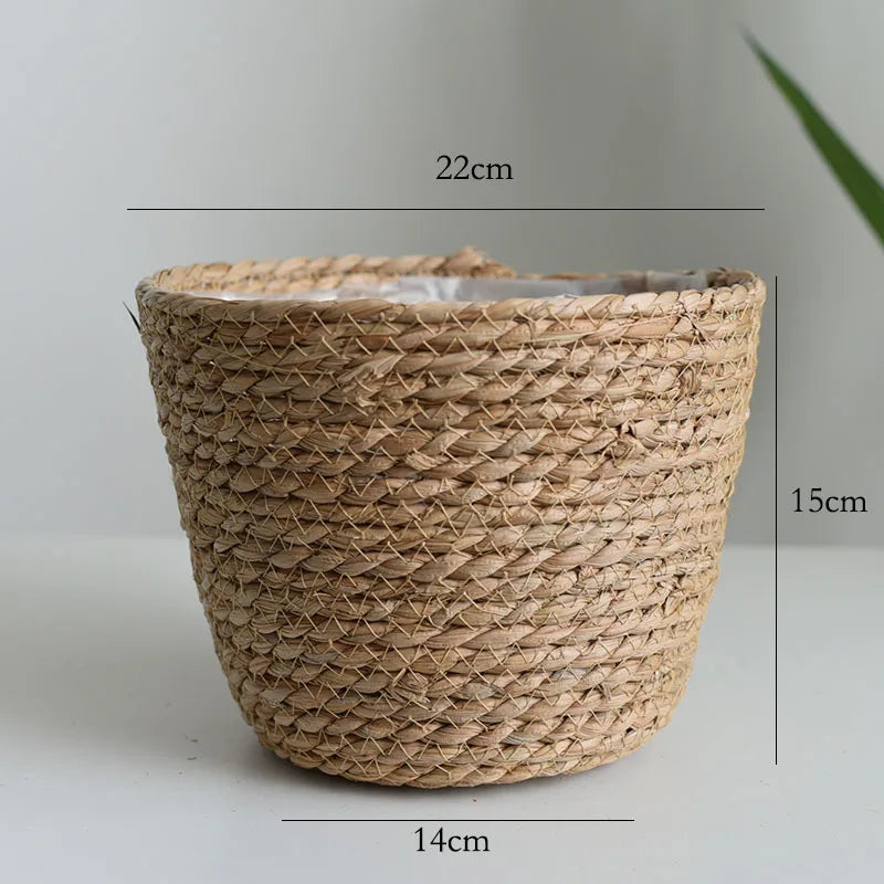 panier en paille pour plantes d'intérieur et d'extérieur