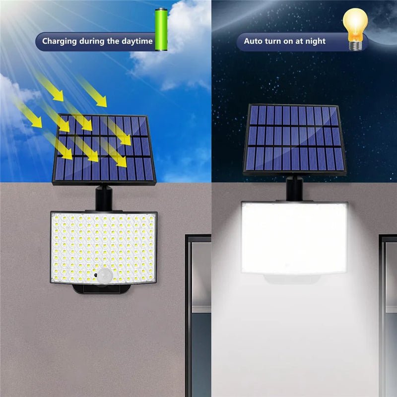 lumière solaire extérieure 128 led étanche avec capteur de mouvement 3 modes