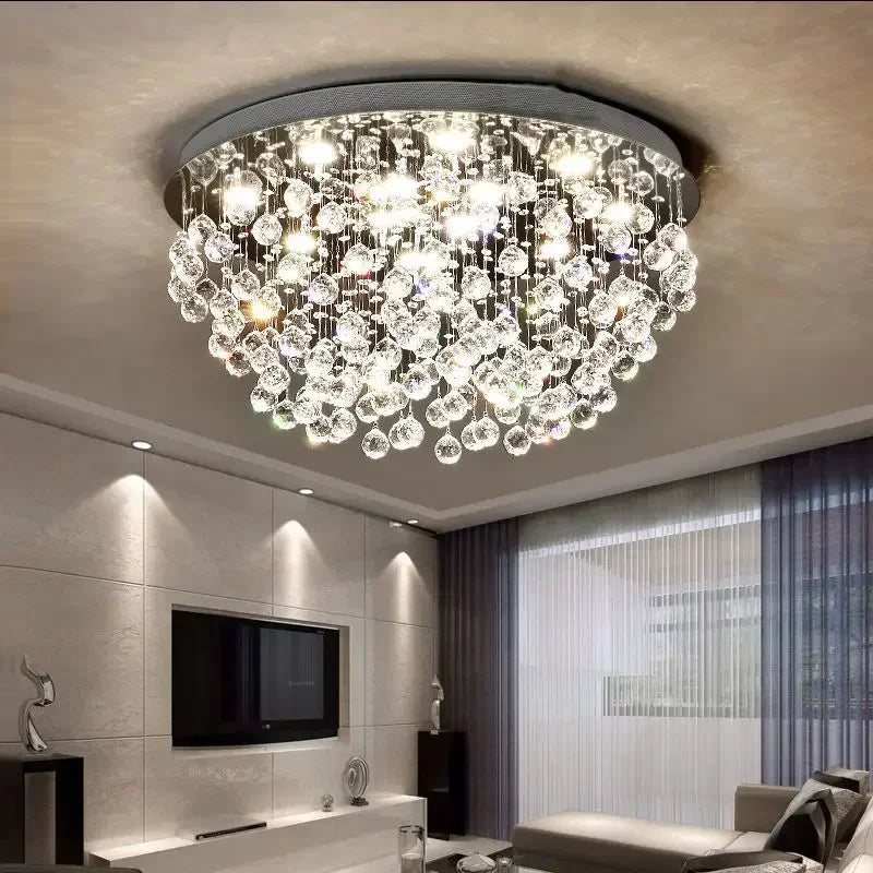 lustre à led avec boules de cristal pour intérieur moderne