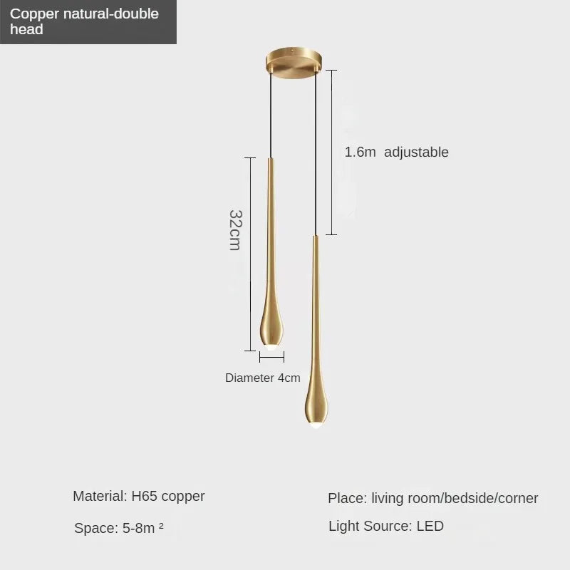 suspension moderne en forme de goutte d'eau en cuivre décoratif