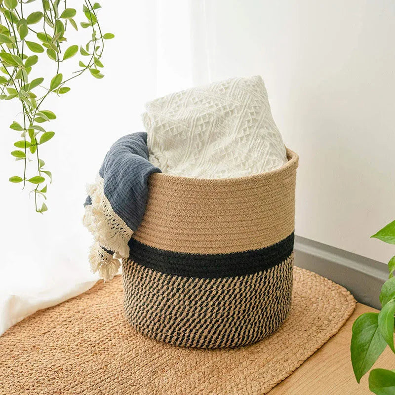 panier en corde de coton pour plantes et rangement intérieur