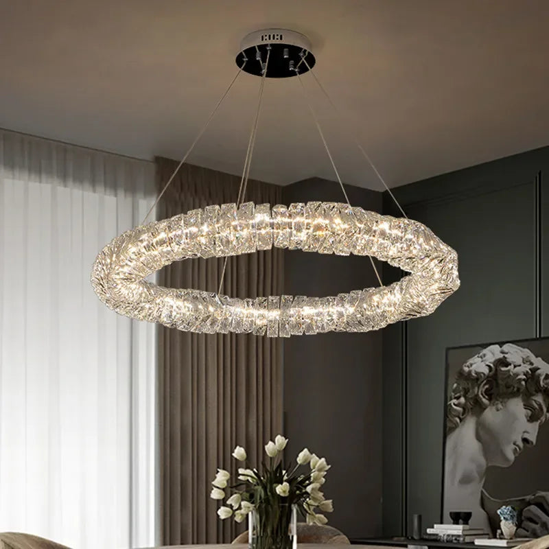 lustre cristal moderne avec télécommande dimmable pour restaurant