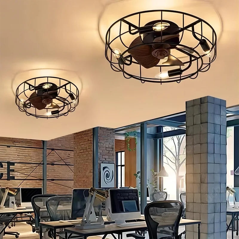 plafonnier rétro avec ventilateur et lumière design moderne