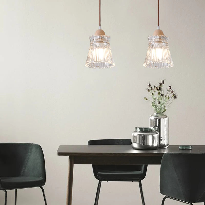 suspension japonaise moderne en bois et verre luminaire design