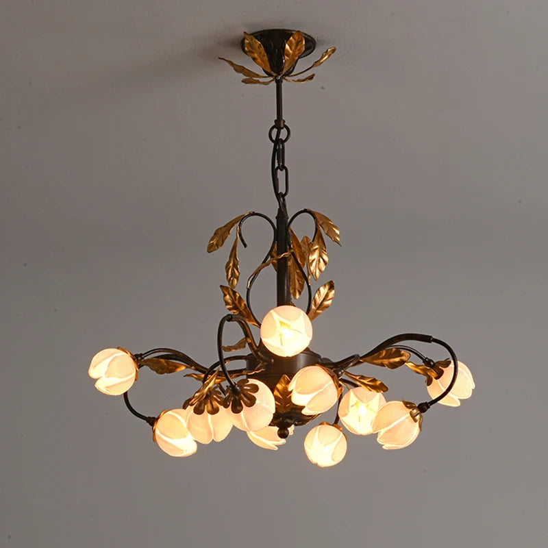 lustre antique avec abat-jour en forme de tulipe art