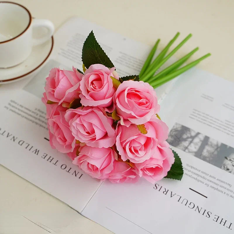 bouquet de roses artificielles en soie décoration florale pour table