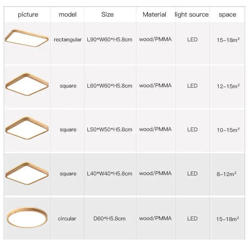 plafonnier en bois moderne avec télécommande intelligente et éclairage LED