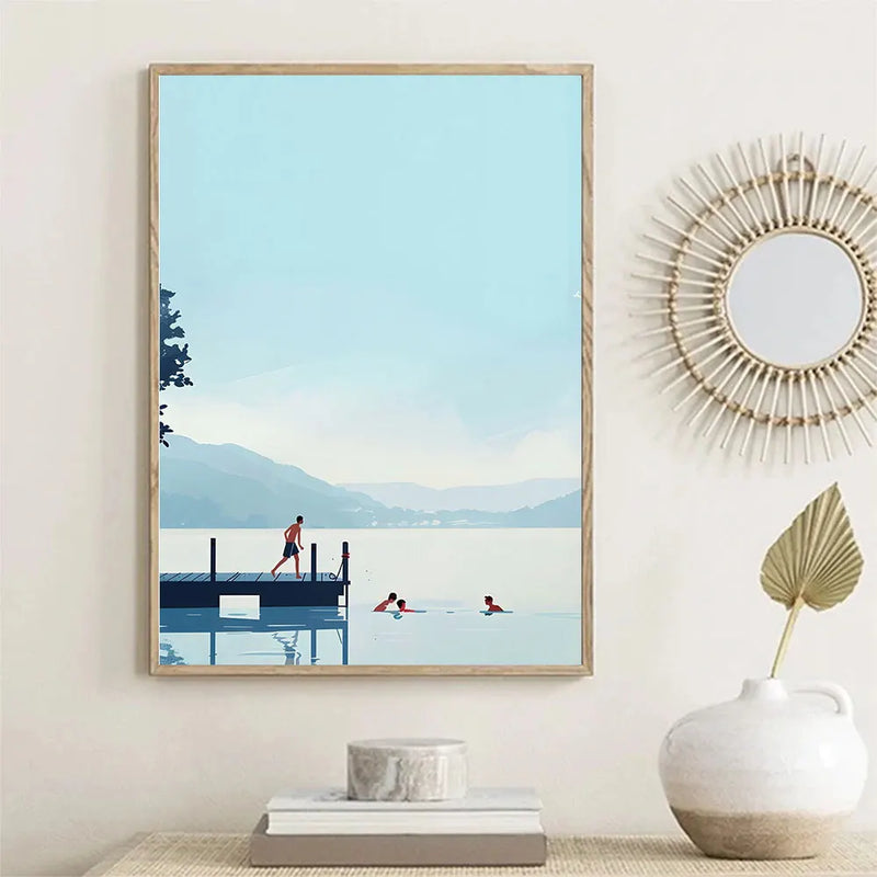 Tableau grande affiche de plage art mural minimaliste pour une ambiance estivale