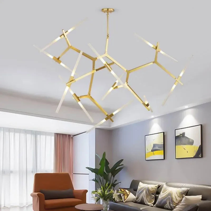 lustre moderne en verre led tube branche pour décoration suspendue